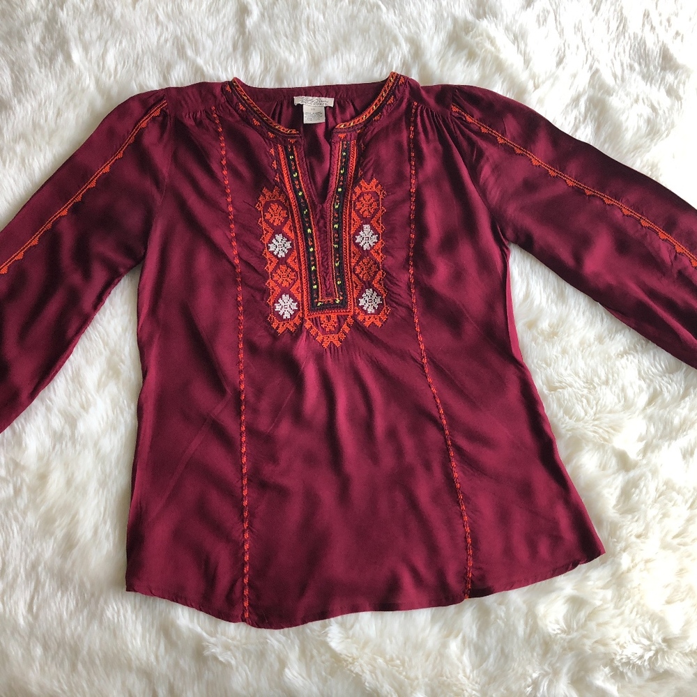 Lucky Brand Maroon Quarter Sleeve Shirt